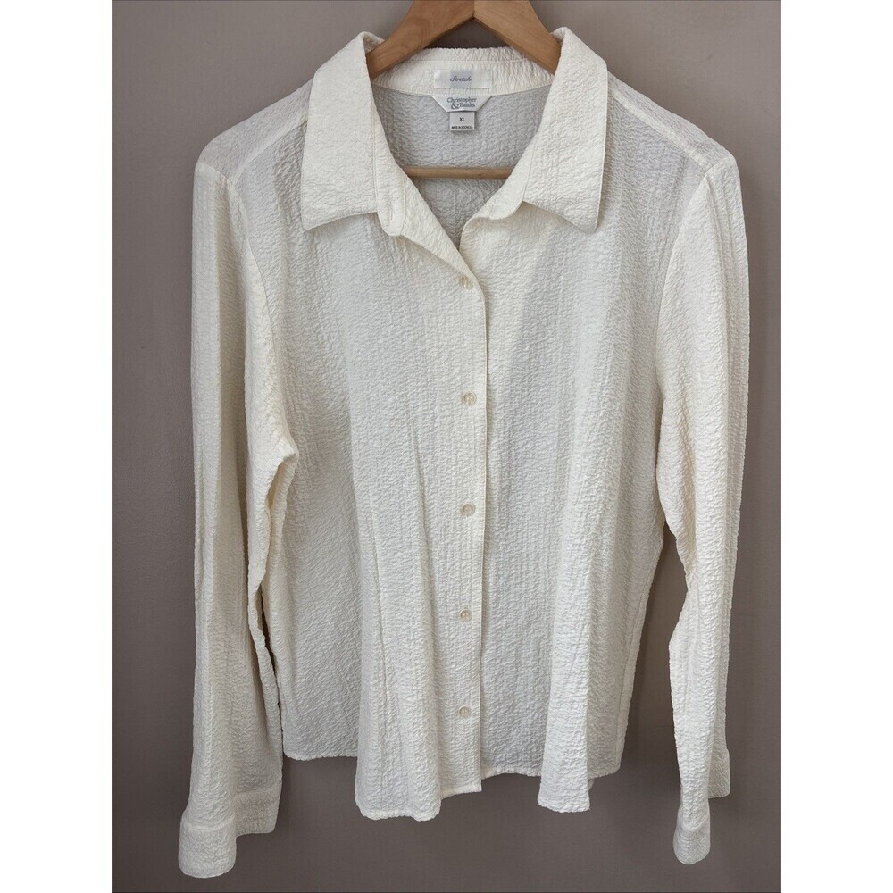 Christopher & Banks Women’s XL Ivory Textured Button Up Long Sleeve